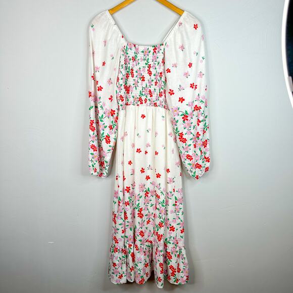 Draper James White Floral Smocked Long Sleeve Midi Dress - Picture 9 of 9